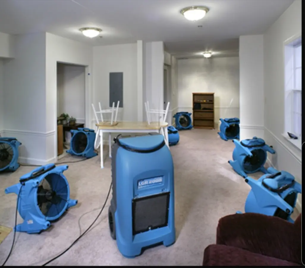 Air movers and dehumidifier setup for Water Damage Restoration in Gunbarrel